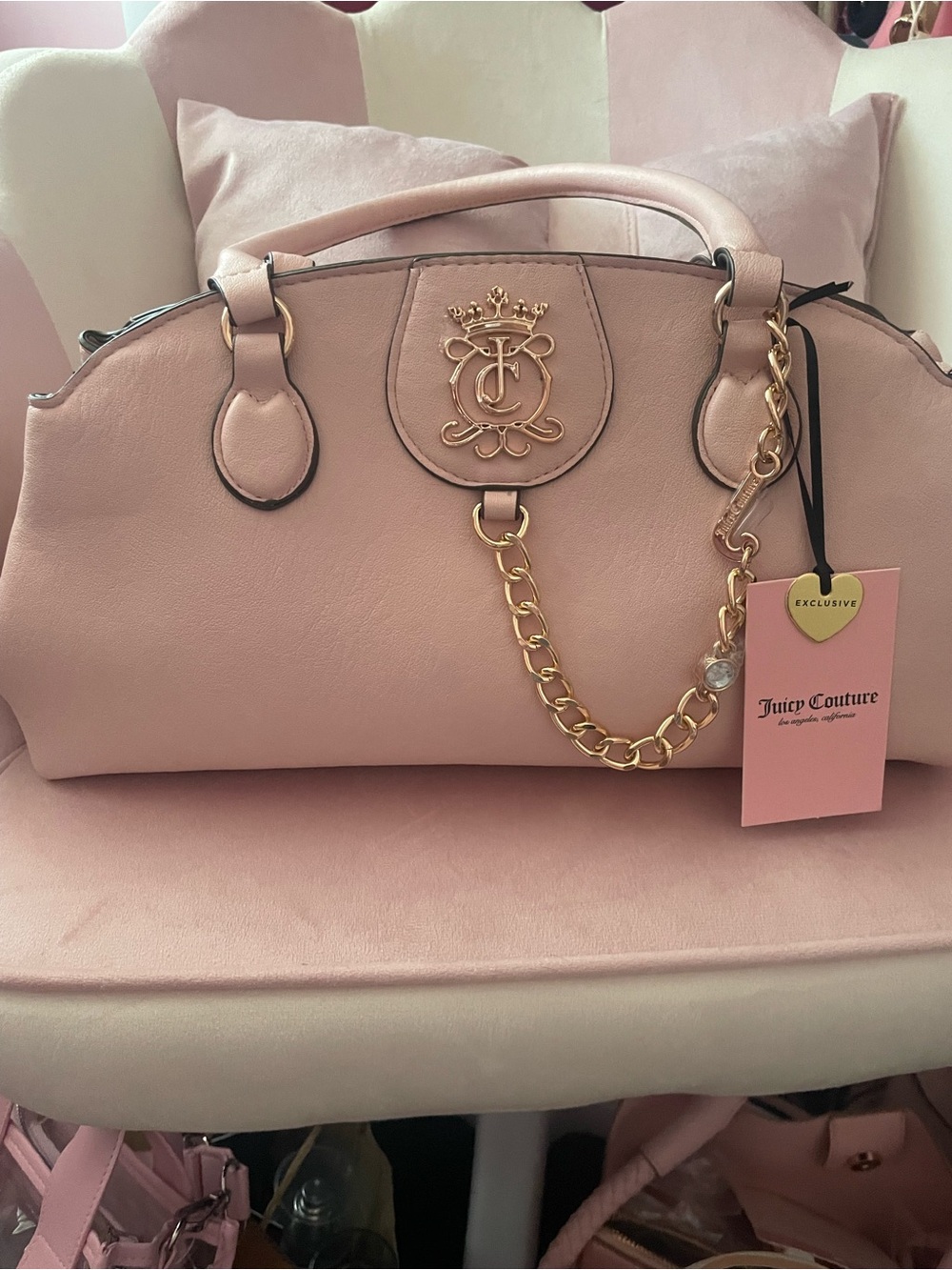 Juicy Couture Blush Pink Satchel with Gold Chain Accent